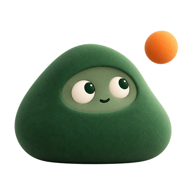 Octolap’s green companion looking toward a small orange ball